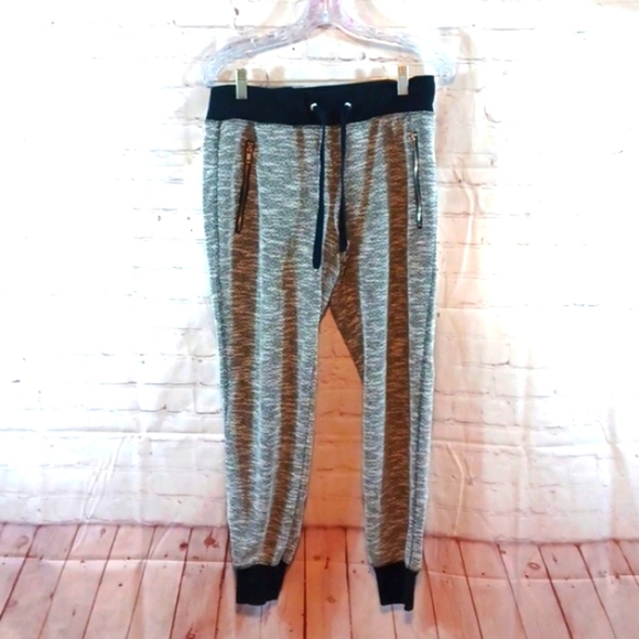 Gree Tea Gray & Black Zipper Pockets Jogger Pants  L  New No Tags - Picture 1 of 9
